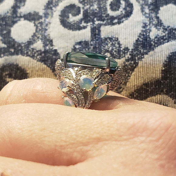 Peacock Quartz and Ethiopian Opal Ring in Platinum Over Sterling Silver - Picture 9 of 9